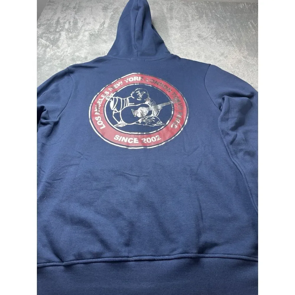 True‎ Religion Mens City Buddha Zip Hoodie Dress Blue Metallic Silver 700145 L
